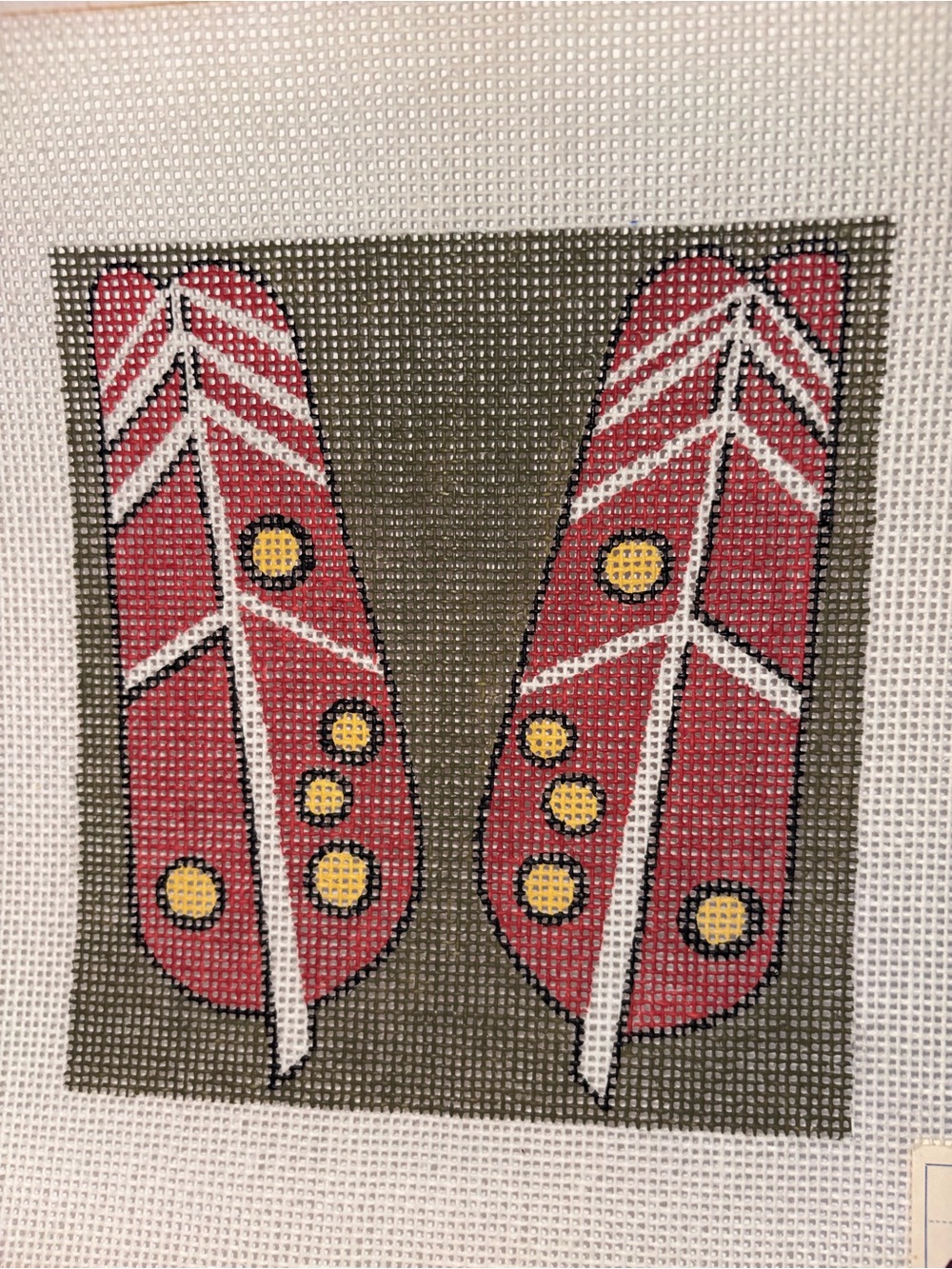 Vintage Native American Feather Needlepoint Canvas